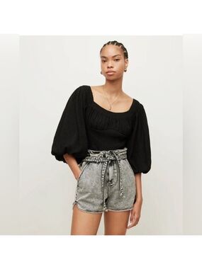 NWT AllSaints Tia Crop Smock Top Blouse in Black Size 6